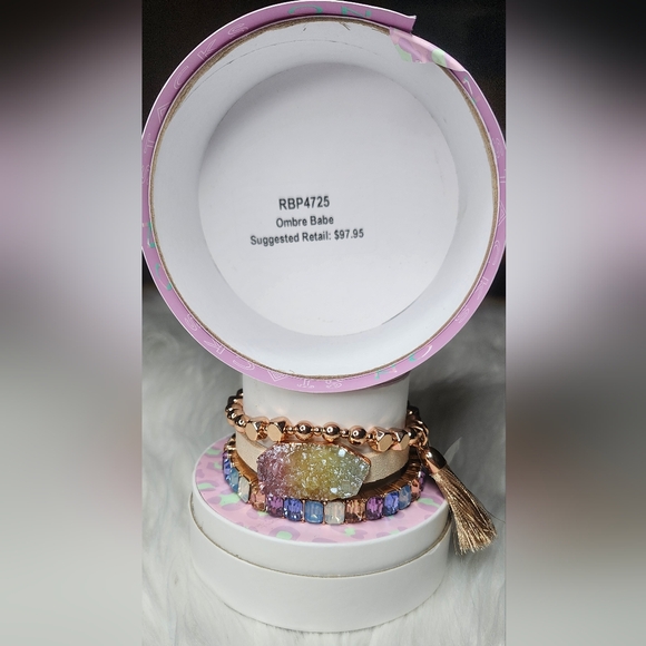 3 Bracelet set - Ombre Babe Rainbow Druzy Rose Gold - Picture 3 of 5